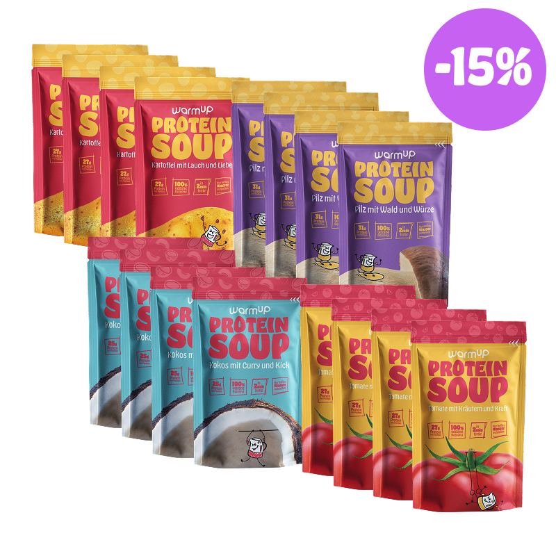 Warmup Champion Bundle – 16 Portionen High Protein Fertiggerichte Suppen vegan alle Sorten