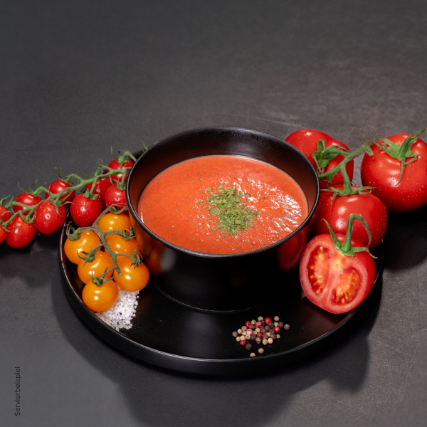Vegane High Protein Suppe Tomate – Mahlzeit mediterranes Fertiggericht mit italienischen Kräutern
